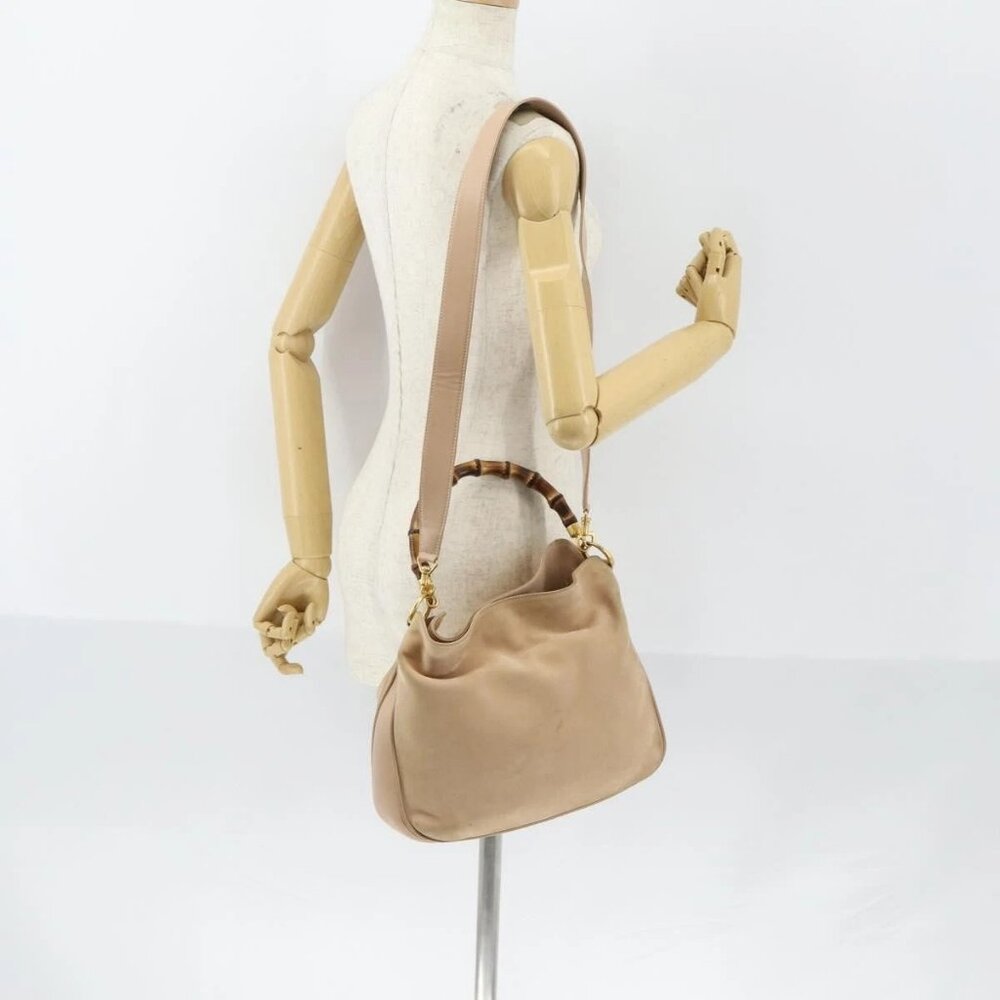 GUCCI Bamboo Hand Bag Leather 2way Beige Gold
